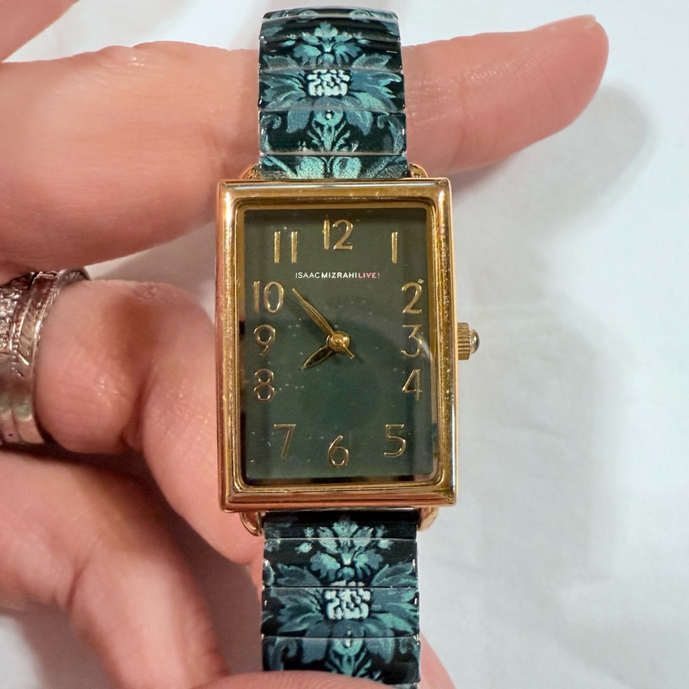 Isaac Mizrahi Floral Green and Gold Watch